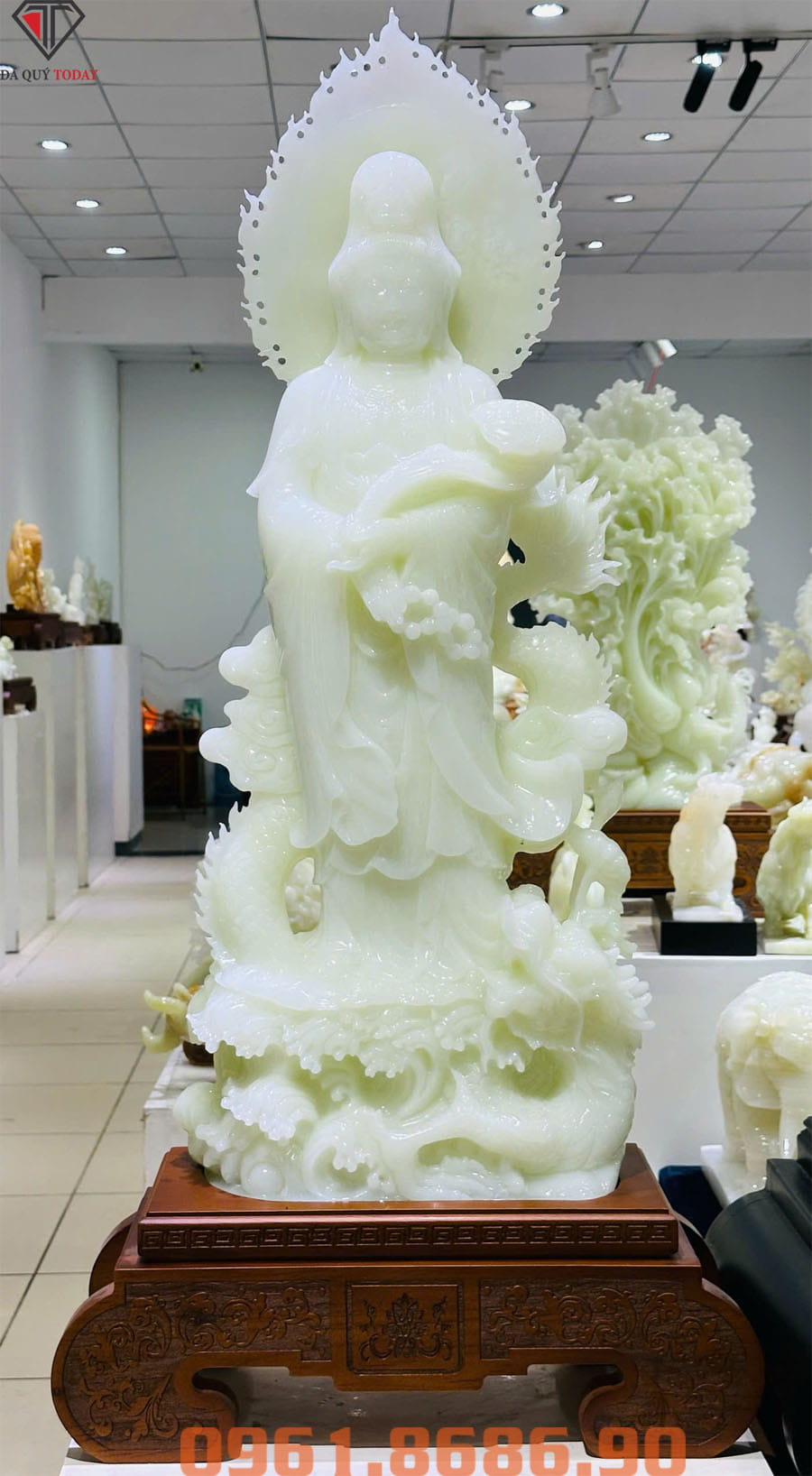 Tượng phật ngọc quan âm cưỡi rồng bằng ngọc onyx